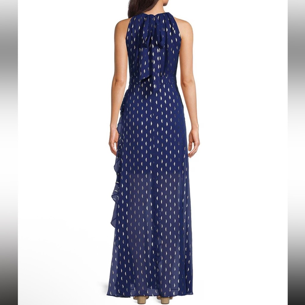 Betsy & Adam blue Metallic Ruffle Halter Gown - Picture 2 of 7